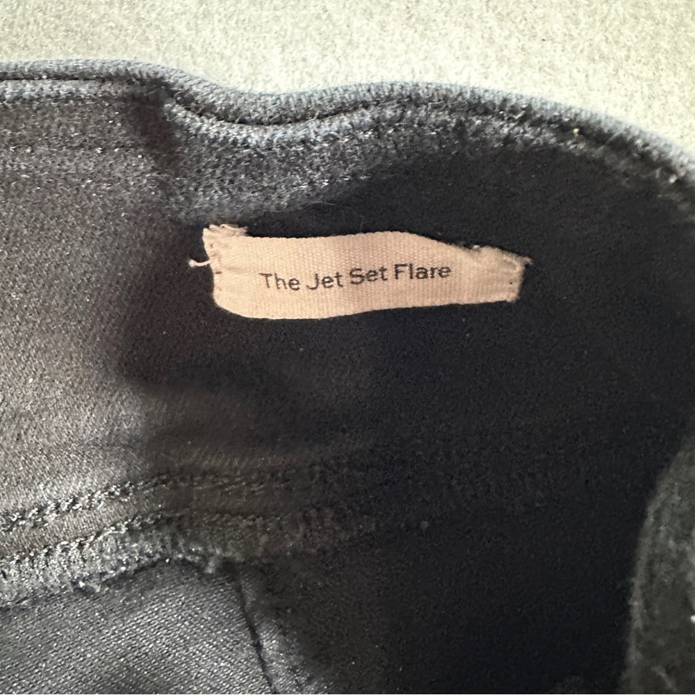FRAME Jet Set Flare Jeans Womens Size 1‎ Black Sheen Noir High Stretch Denim - Picture 8 of 12